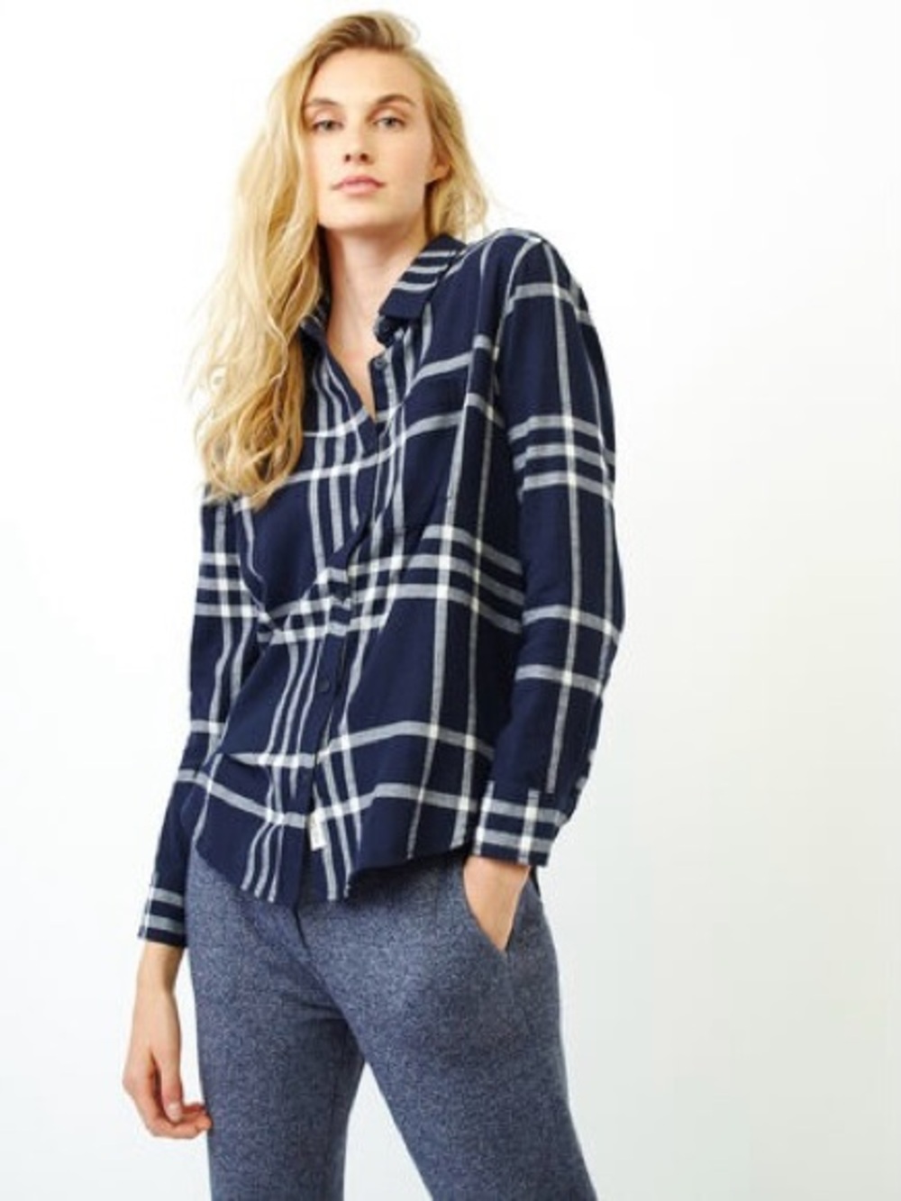 Navy Plaid Button-Down Shirt - Women's Casual Top